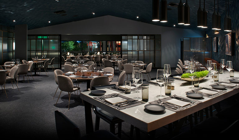 Private dining room inside Nick + Stef's Steakhouse in Los Angeles