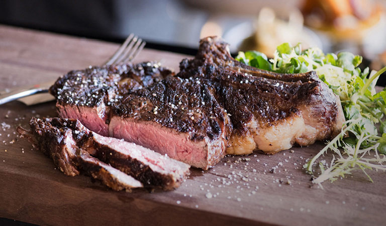 Steak served at a private event at Nick + Stef's Steakhouse in Los Angeles, CA